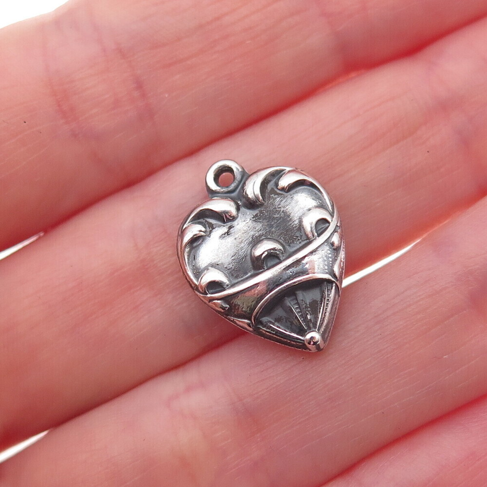 925 Sterling Silver Antique Art Deco Air Balloon Heart Chatelaine Charm Pendant